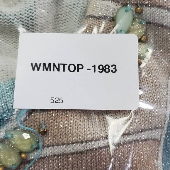 Alfred Dunner Women's XL Beaded V-Neck Leaf Print Glitter Knit Top Short Sleeve - Picture 7 of 7